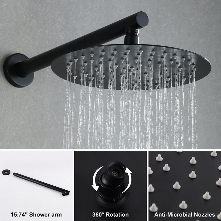 9inch/10inch/12inch 2-Spray Patterns with 1.8 GPM Wall Mount Dual Shower Heads with Hand Shower