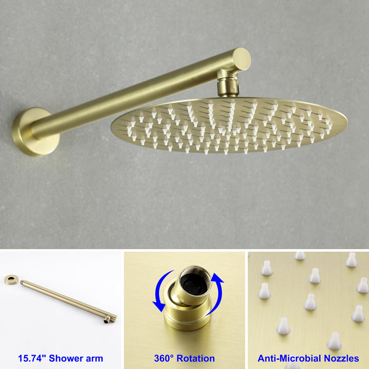 9inch/10inch/12inch 2-Spray Patterns with 1.8 GPM Wall Mount Dual Shower Heads with Hand Shower