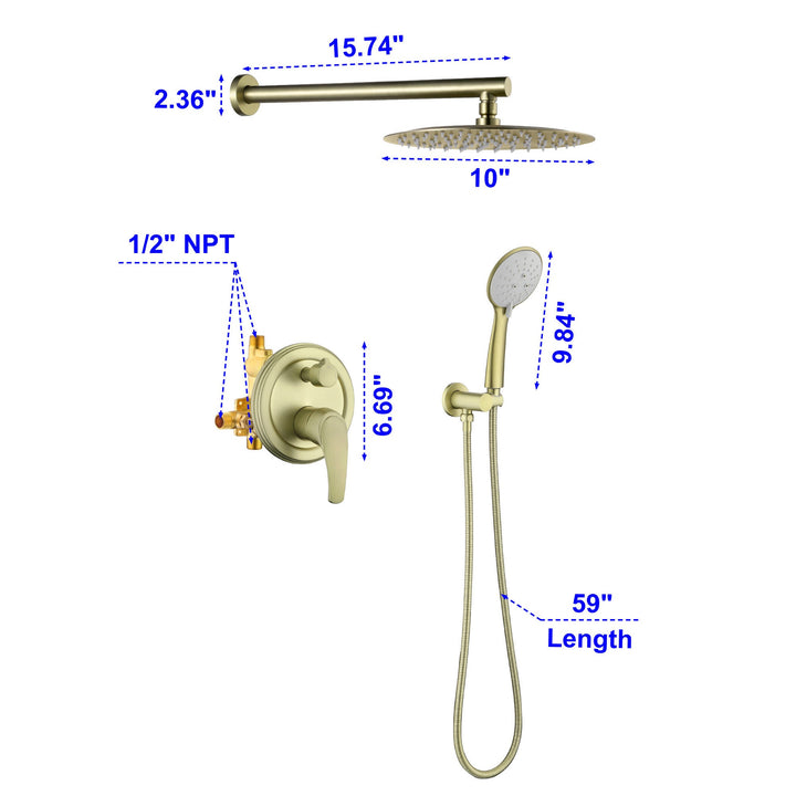 9inch/10inch/12inch 2-Spray Patterns with 1.8 GPM Wall Mount Dual Shower Heads with Hand Shower