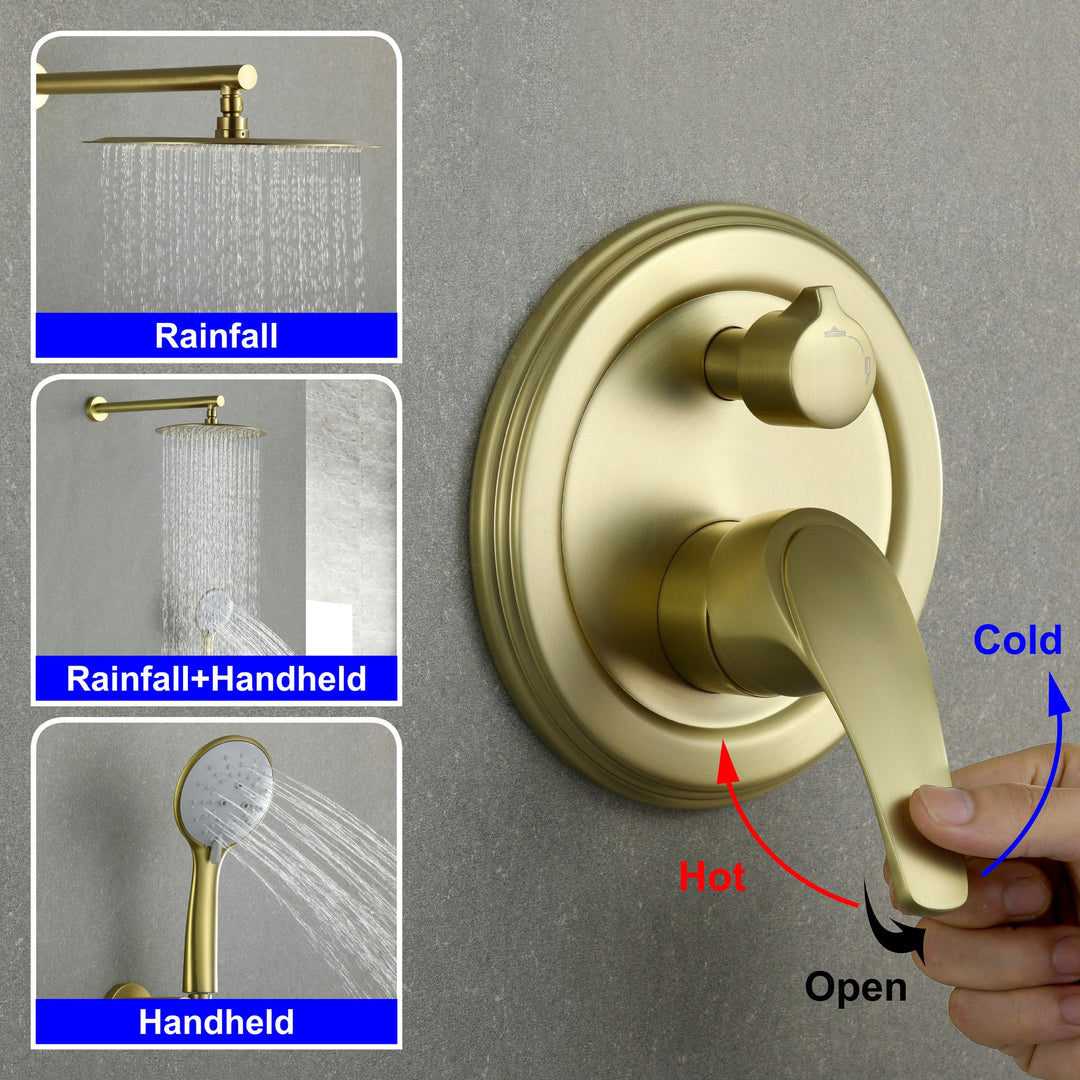 9inch/10inch/12inch 2-Spray Patterns with 1.8 GPM Wall Mount Dual Shower Heads with Hand Shower