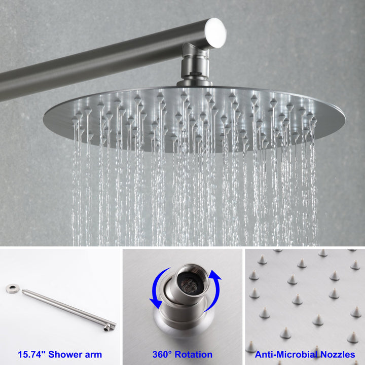 9inch/10inch/12inch 2-Spray Patterns with 1.8 GPM Wall Mount Dual Shower Heads with Hand Shower
