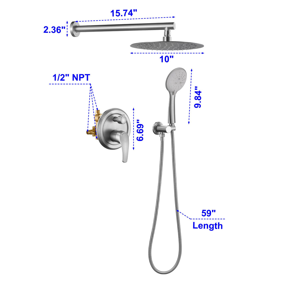 9inch/10inch/12inch 2-Spray Patterns with 1.8 GPM Wall Mount Dual Shower Heads with Hand Shower
