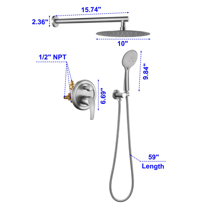 9inch/10inch/12inch 2-Spray Patterns with 1.8 GPM Wall Mount Dual Shower Heads with Hand Shower