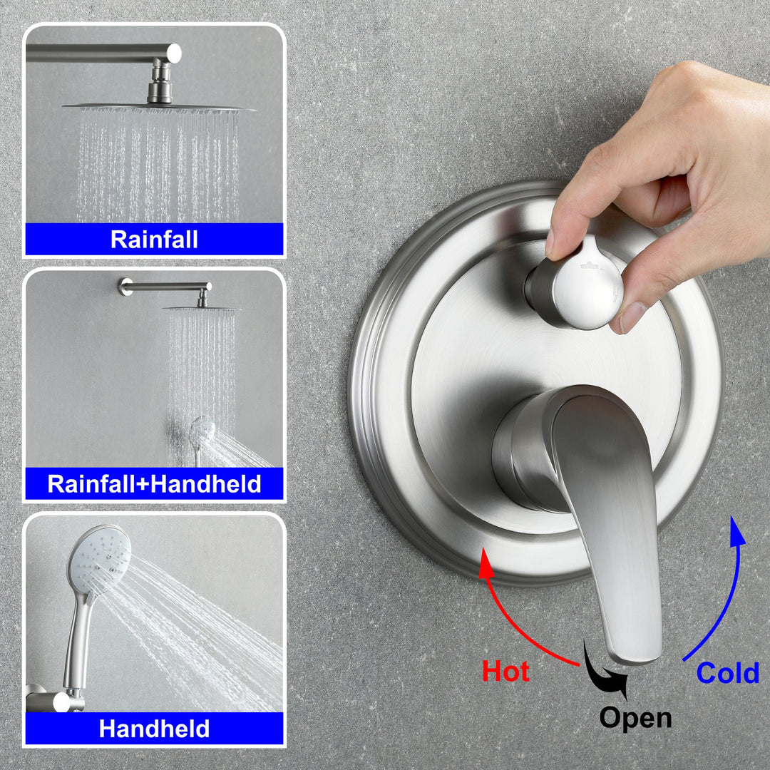 9inch/10inch/12inch 2-Spray Patterns with 1.8 GPM Wall Mount Dual Shower Heads with Hand Shower