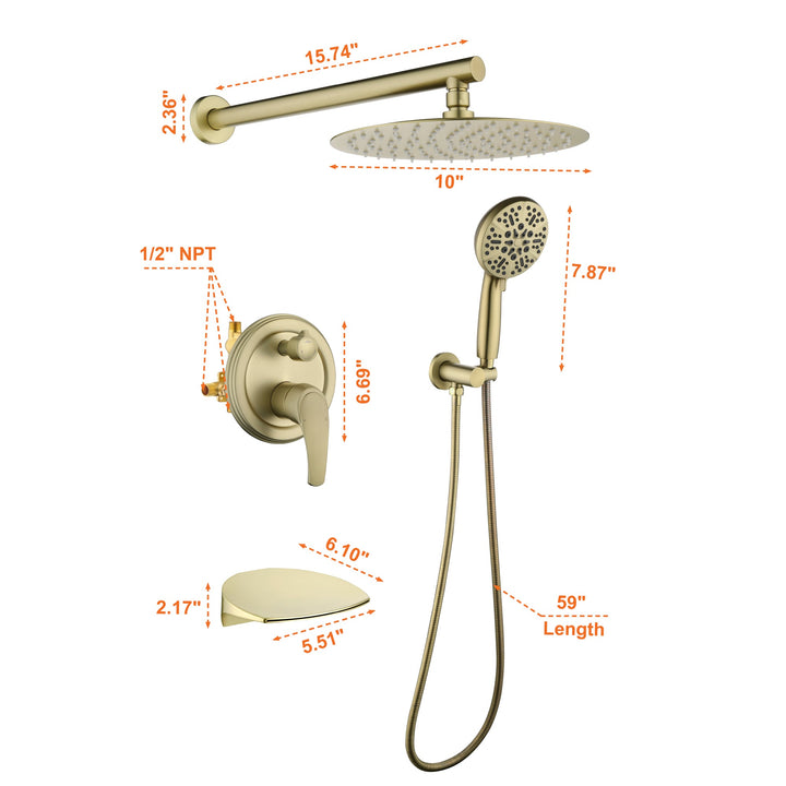 10 inch Single-Handle 3-Spray Round High Pressure Shower Faucet
