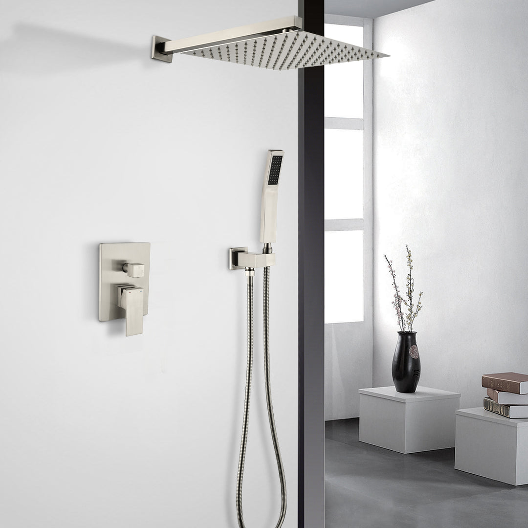 12-in Rain Shower Head Wall Mount Dual Head Waterfall Built-In Shower System