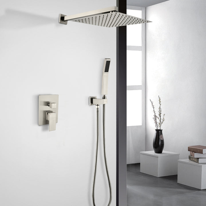 12-in Rain Shower Head Wall Mount Dual Head Waterfall Built-In Shower System