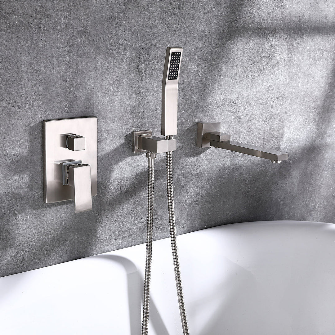 Wall Mounted Tub Filler With Tub Spout and Handheld Shower in  Brushed Nickel