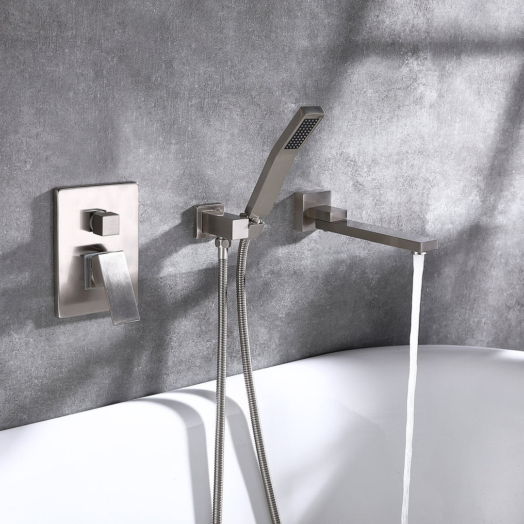 Wall Mounted Tub Filler With Tub Spout and Handheld Shower in  Brushed Nickel