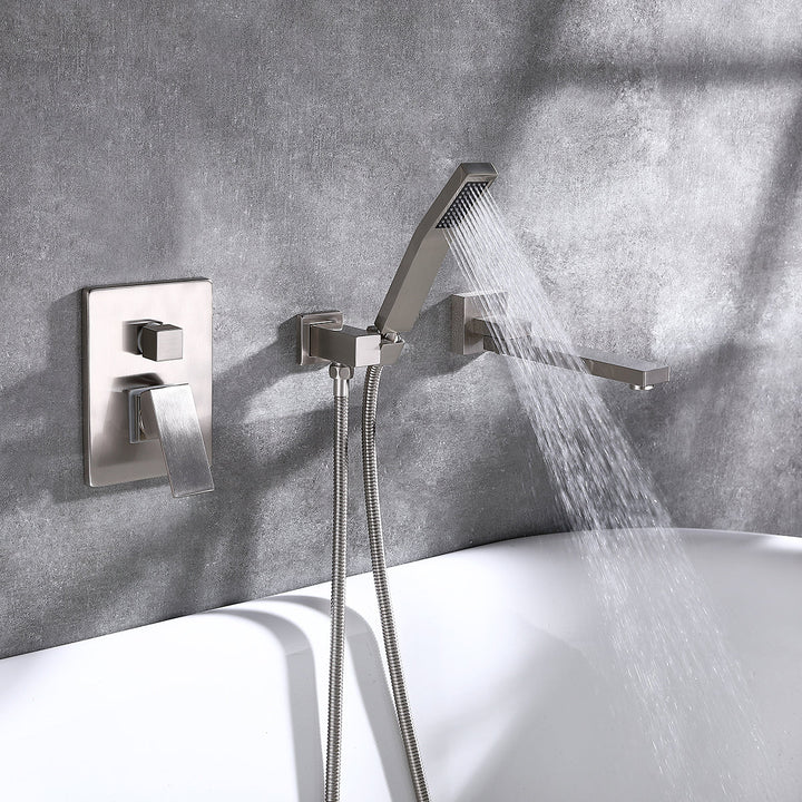 Wall Mounted Tub Filler With Tub Spout and Handheld Shower in  Brushed Nickel