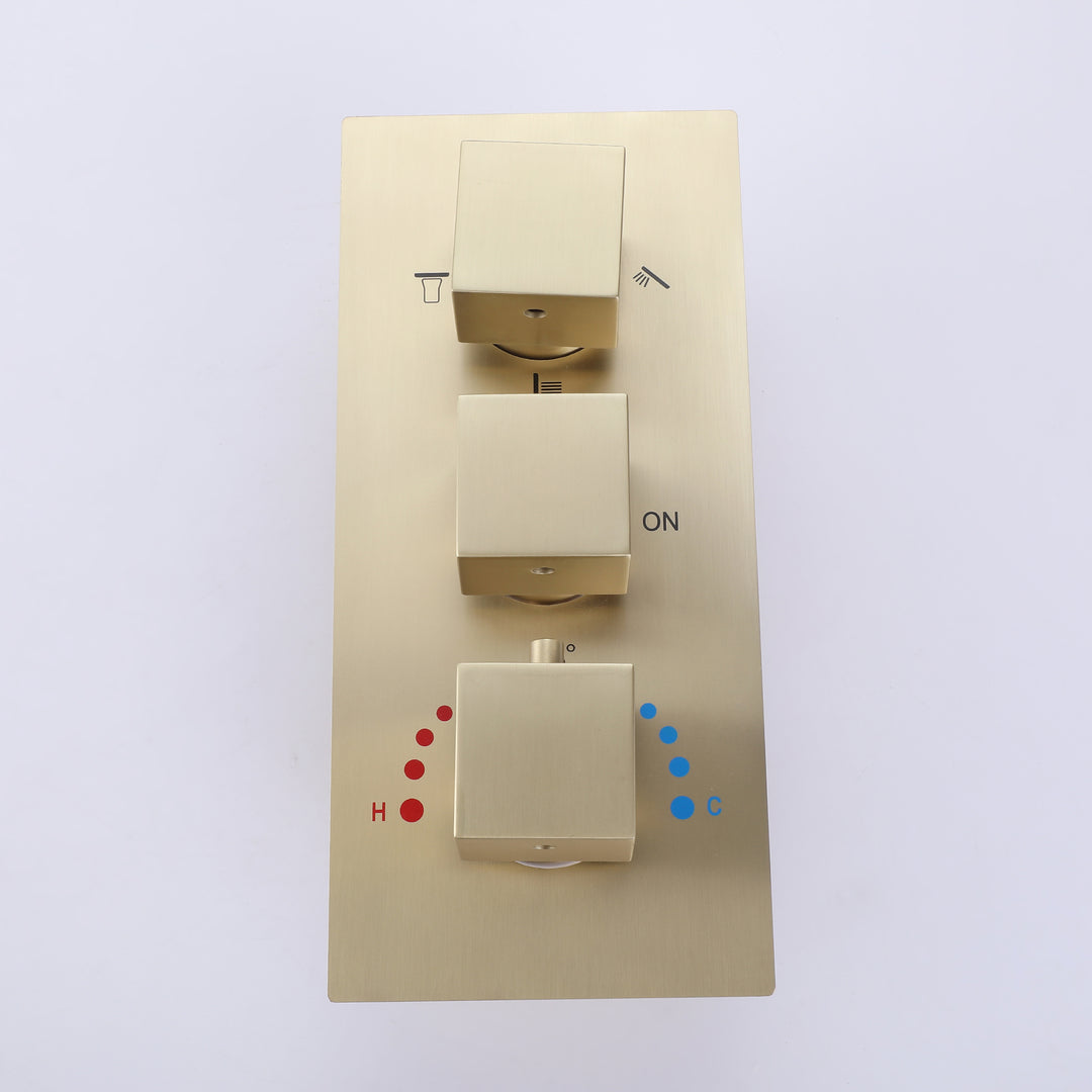 Wall Mounted Golden 3 Handle Thermostatic Shower System With 3 Body Jets
