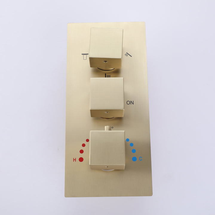 Wall Mounted Golden 3 Handle Thermostatic Shower System With 3 Body Jets