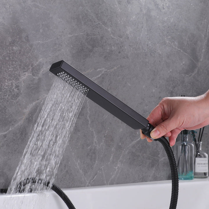 Tub Filler With Handheld Shower Matte Black Bathtub Waterfall Faucet