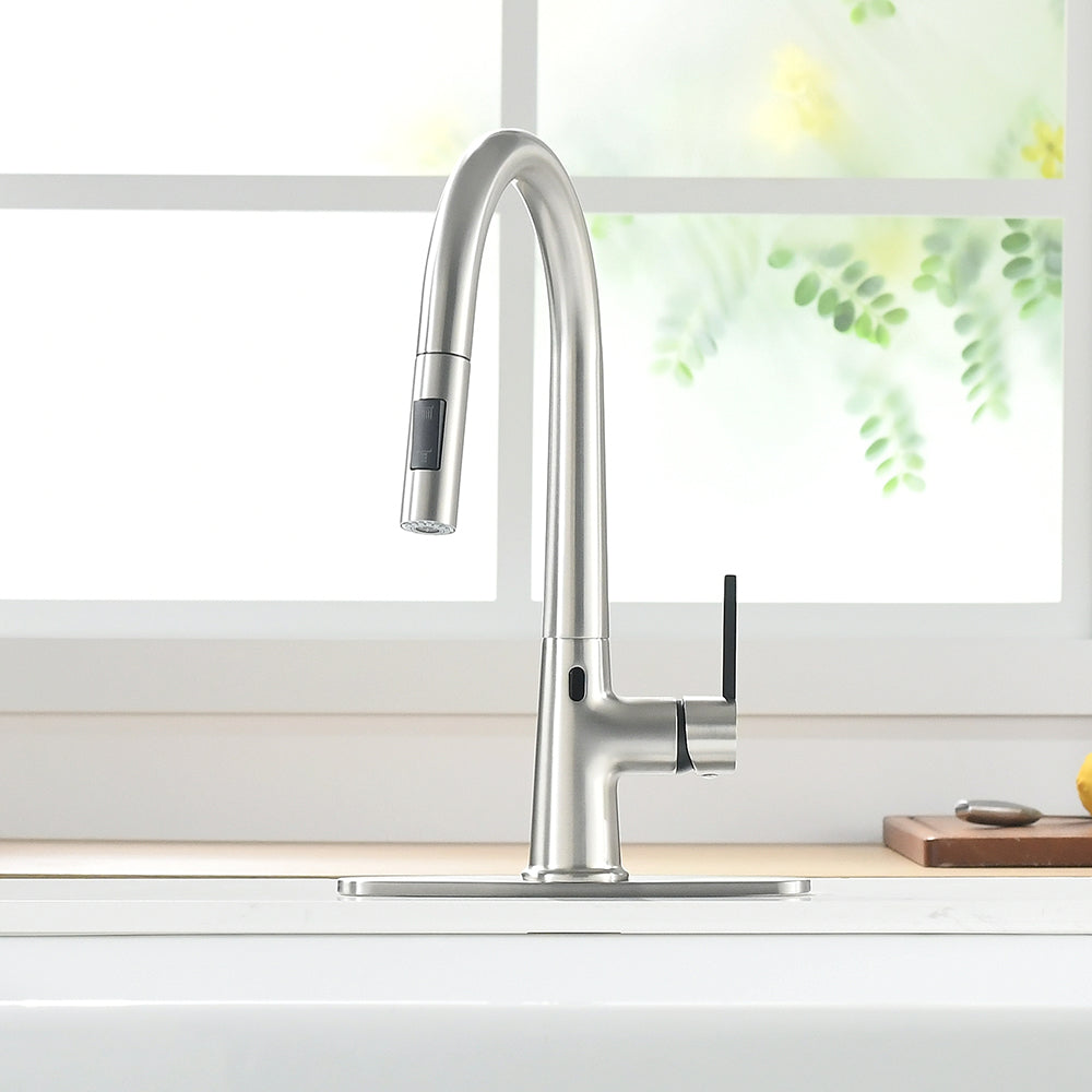 Touchless Pull Down Kitchen Faucet with AC Adapter and Deck Plate