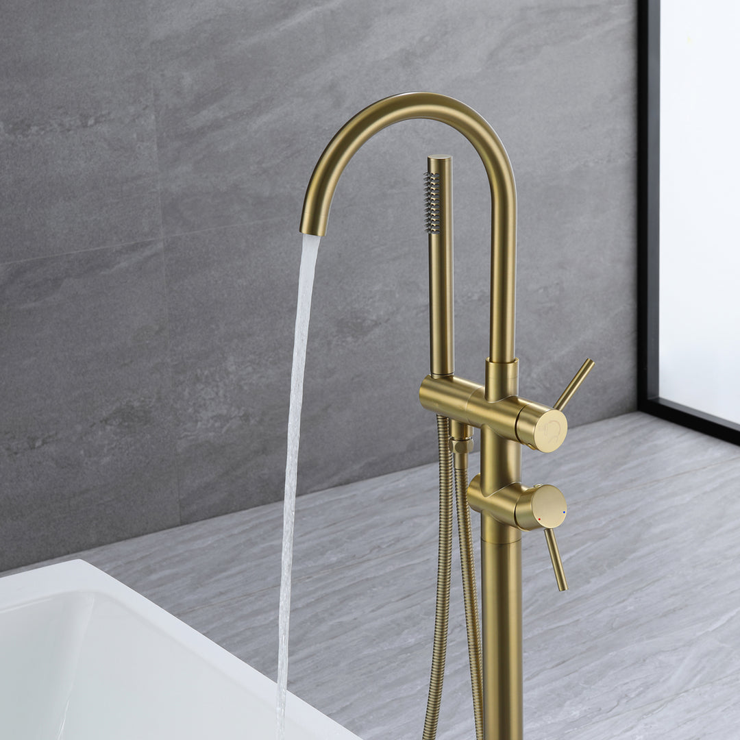 Freestanding Bathtub Faucet With Handheld Shower in  Brushed Gold