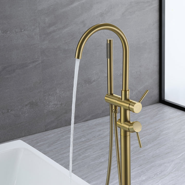 Freestanding Bathtub Faucet With Handheld Shower in  Brushed Gold
