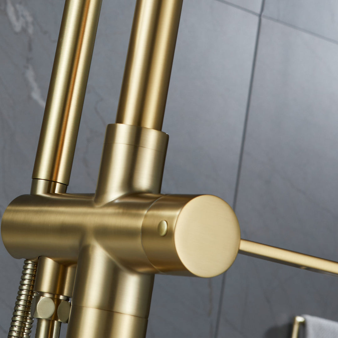 Floor Mounted Freestanding Golden Bathtub Faucet With High-Arc Spout
