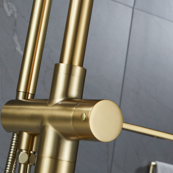 Floor Mounted Freestanding Golden Bathtub Faucet With High-Arc Spout
