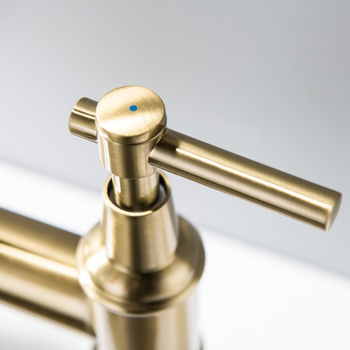 3 Hole Bridge Kitchen Faucet with Pull Down Sprayer Brushed Gold