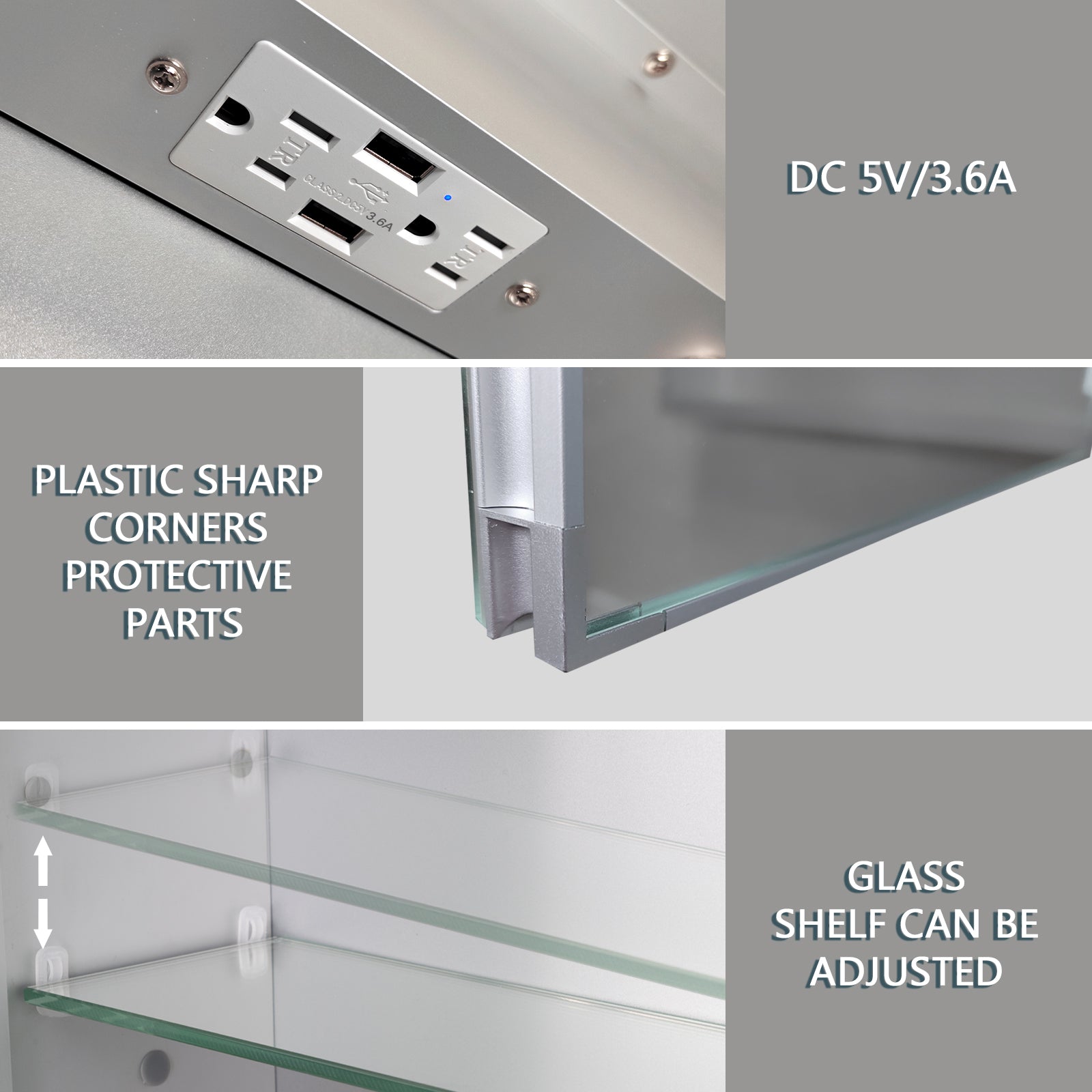 24 x 30 inch Lighted Anti-Fog Bathroom Medicine Cabinet with Mirror Aluminum Left Open