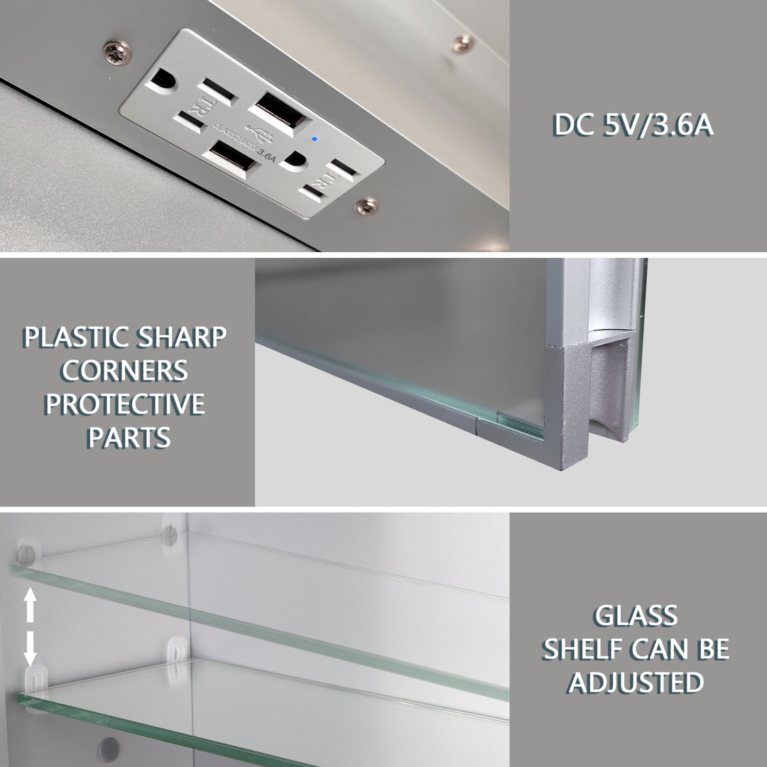 24 in. W x 30 in. H Medium Rectangular Silver Aluminum Right Swing Recessed/Surface Mount Medicine Cabinet with Mirror