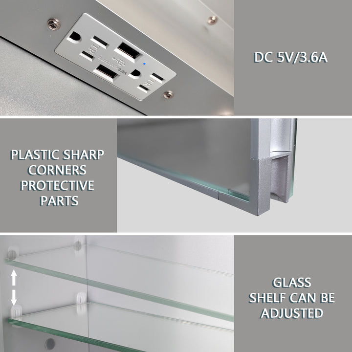 24 in. W x 30 in. H Medium Rectangular Silver Aluminum Right Swing Recessed/Surface Mount Medicine Cabinet with Mirror