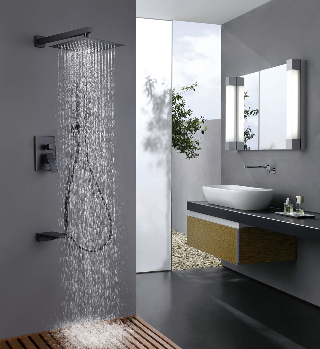 10 inch 3-Function Pressure-Balanced Rain Shower System with Tub Spout