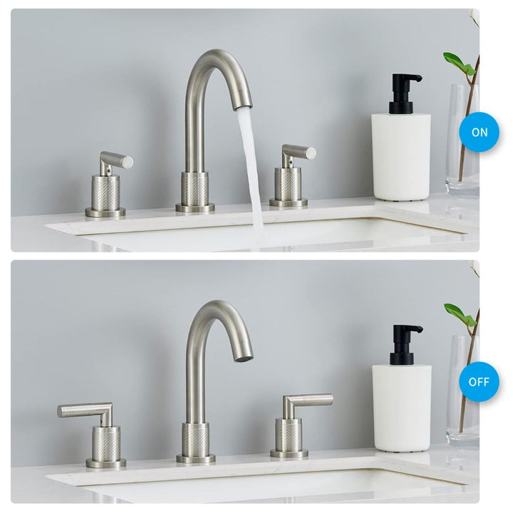 2 Handle 8 Inch Bathroom Sink Faucets Stainless Steel 3 Hole Widespread with Pop Up Drain and Water Supply Hoses