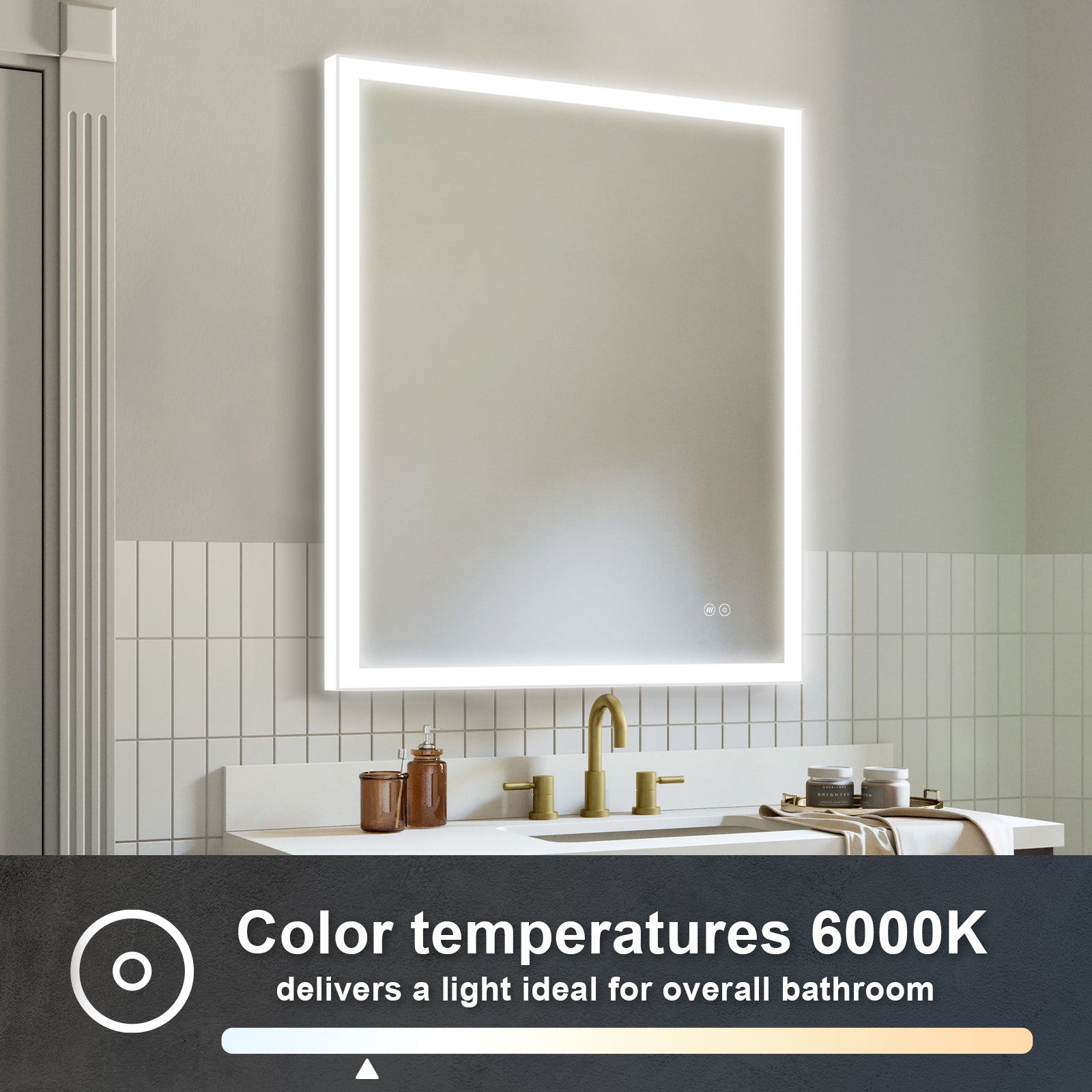 28 in. W x 36 in. H LED Light Mirror Rectangular Fog Free Frameless Bathroom Vanity Mirror