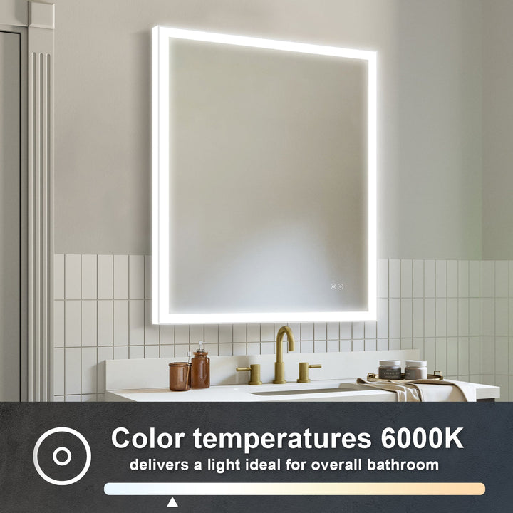 28 in. W x 36 in. H LED Lit Mirror Rectangular Fog Free Frameless Bathroom Vanity Mirror
