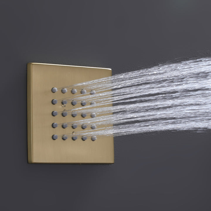 Wall Mounted Golden 3 Handle Thermostatic Shower System With 3 Body Jets