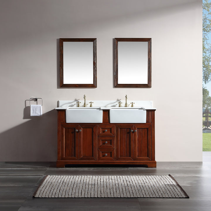 60" Freestanding Bath Vanity Wood in Brown with White Quartz Top with White Basin