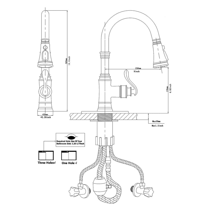 Single-Handle Pull-Down Sprayer 3 Spray High Arc Kitchen Faucet With Deck Plate