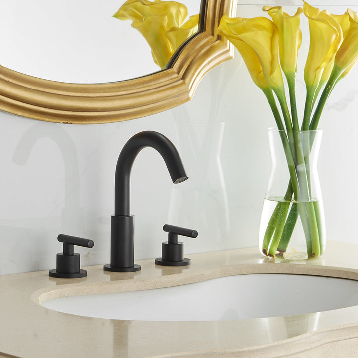 8 in. Widespread Double Handle Bathroom Faucet With Pop-up Drain Assembly in Matte Black