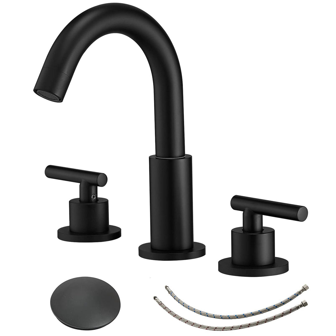 8 in. Widespread Double Handle Bathroom Faucet With Pop-up Drain Assembly in Matte Black