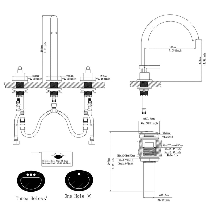 8 in. Widespread Double Handle Bathroom Faucet With Pop-up Drain Assembly in Matte Black