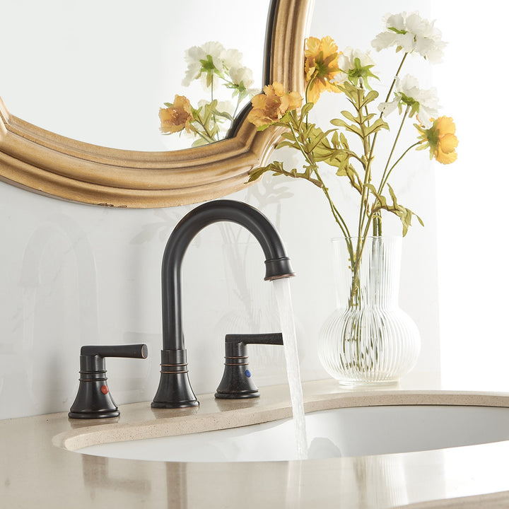 8 in. J-Spout Widespread 2-Handle Bathroom Sink Faucet in Oil Rubbed Bronze