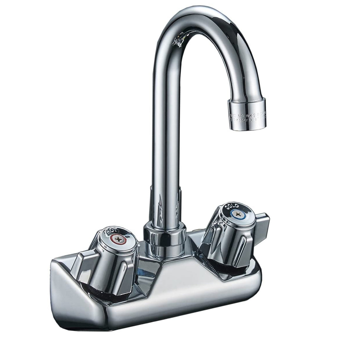 2-Handle Wall Mount Kitchen Faucet With Swivel Spout 4" Center In Polished Chrome