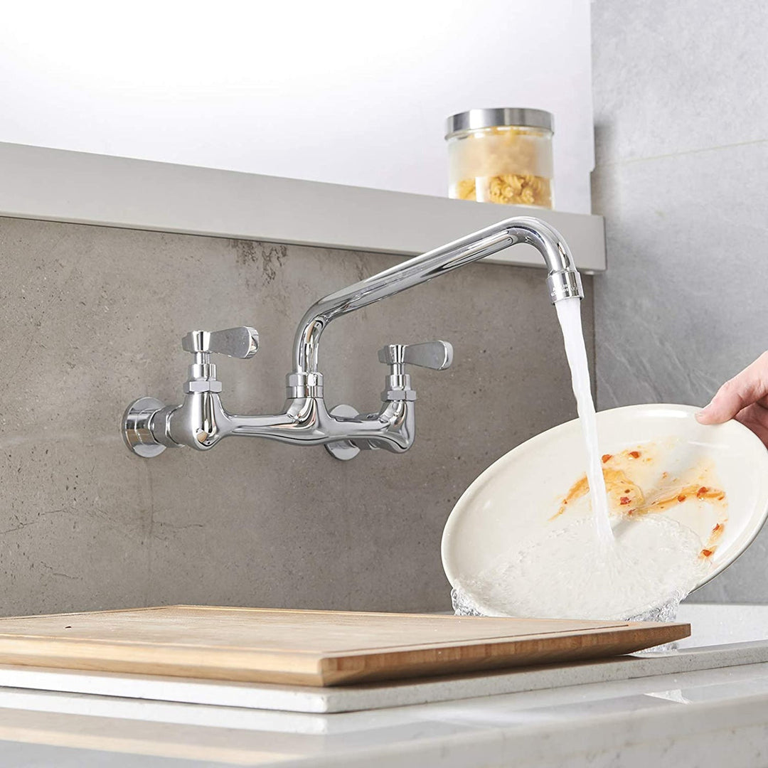 2-Handle Wall Mount Kitchen Faucet With 10 Inch Swivel Spout