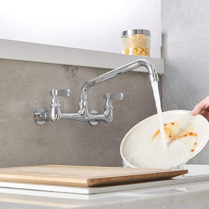 2-Handle Wall Mount Kitchen Faucet With 10 Inch Swivel Spout