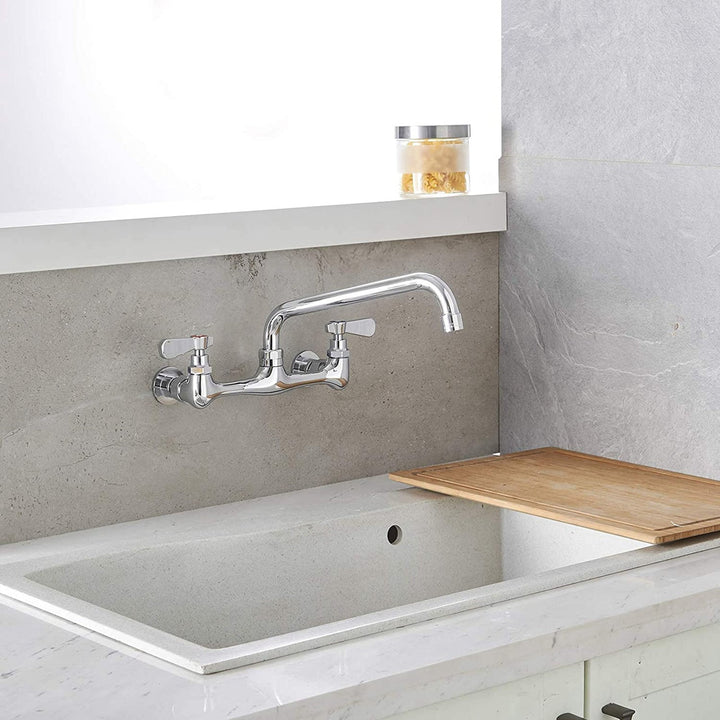 2-Handle Wall Mount Kitchen Faucet With 10 Inch Swivel Spout