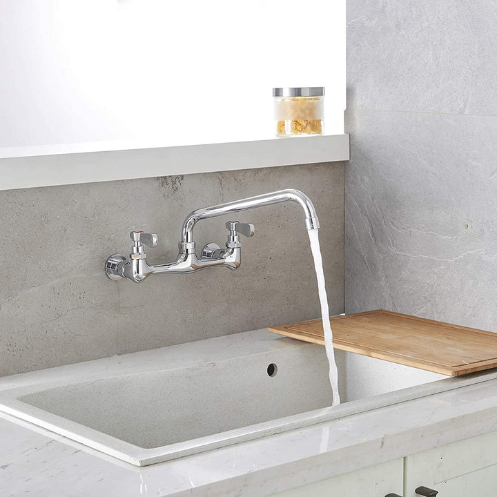 2-Handle Wall Mount Kitchen Faucet With 10 Inch Swivel Spout