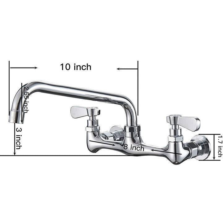 2-Handle Wall Mount Kitchen Faucet With 10 Inch Swivel Spout