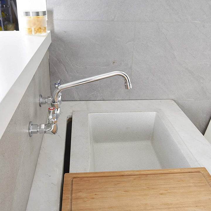 2-Handle Wall Mount Kitchen Faucet With 10 Inch Swivel Spout
