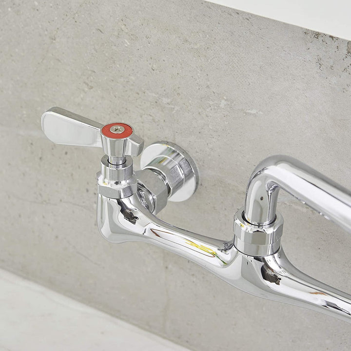 2-Handle Wall Mount Kitchen Faucet With 12 Inch Swivel Spout