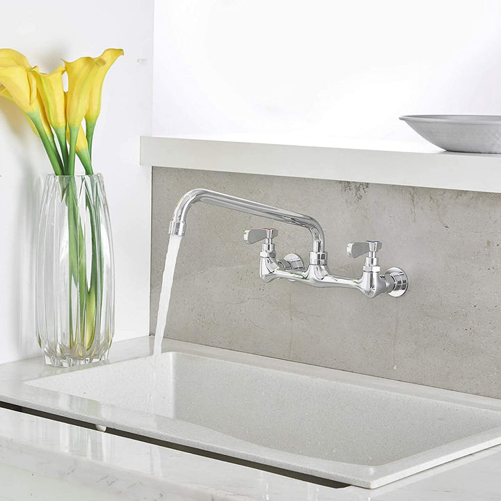 2-Handle Wall Mount Kitchen Faucet With 12 Inch Swivel Spout