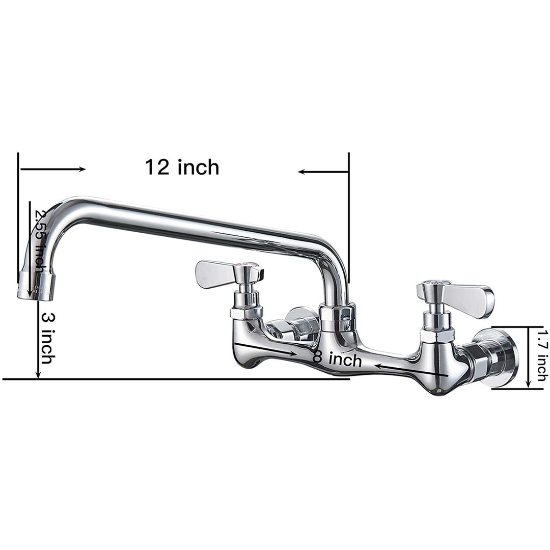 2-Handle Wall Mount Kitchen Faucet With 12 Inch Swivel Spout