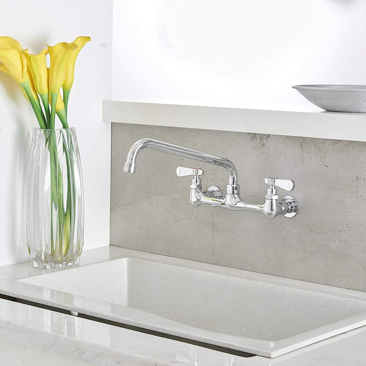 2-Handle Wall Mount Kitchen Faucet With 12 Inch Swivel Spout