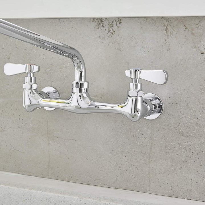 2-Handle Wall Mount Kitchen Faucet With 12 Inch Swivel Spout