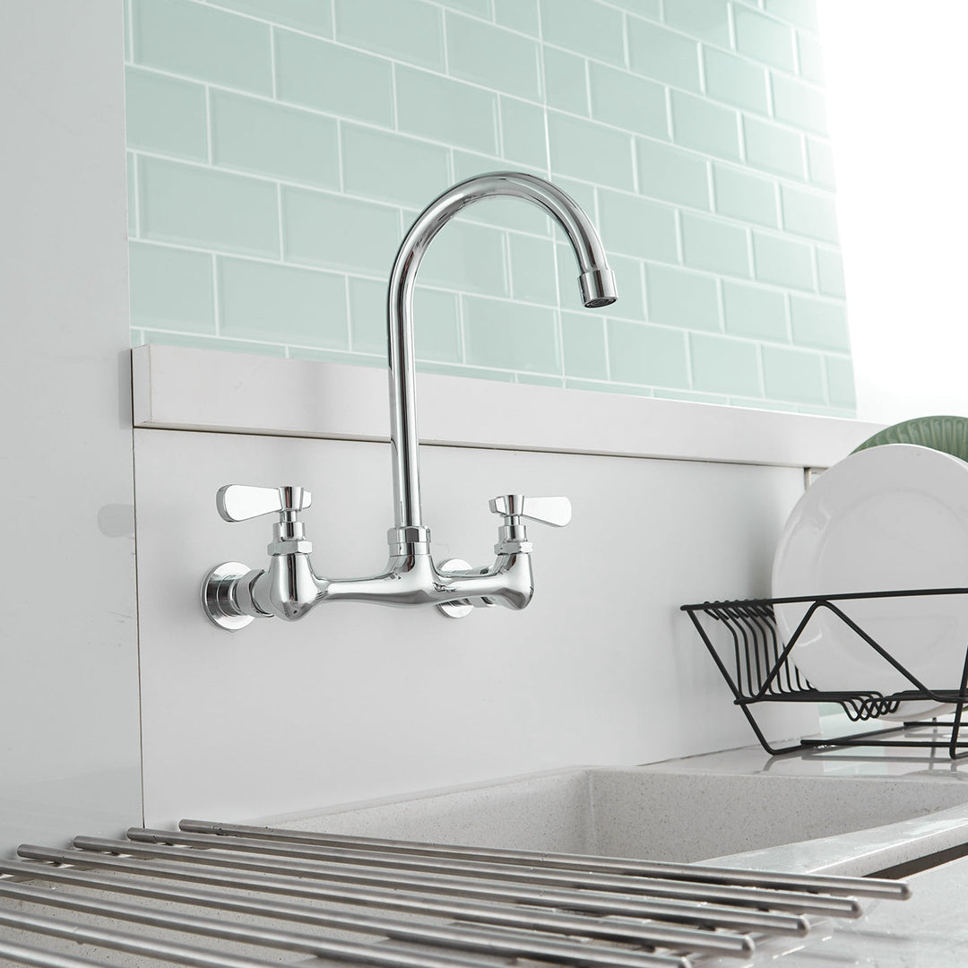 Double Handle Wall Mount Standard Kitchen Faucet with 8 in. Swivel Spout